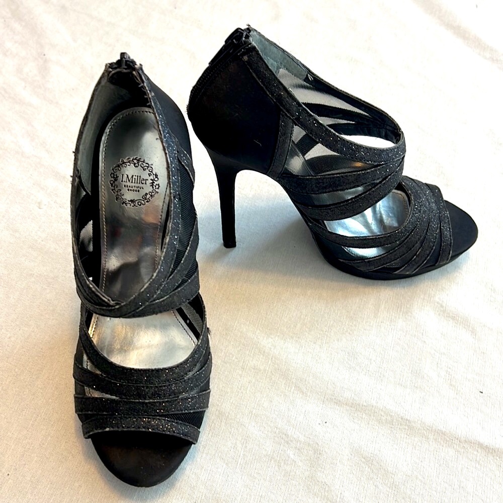 ⭐️ I. Miller Beautiful Shoes black sparkly strappy heels zip up mesh top 7